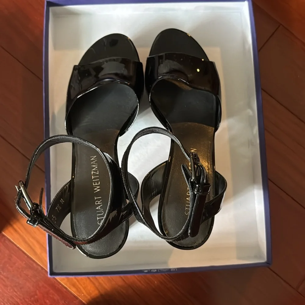 Stuart Weitzman Real Deal black patent platform healed sandal - Picture 8 of 12